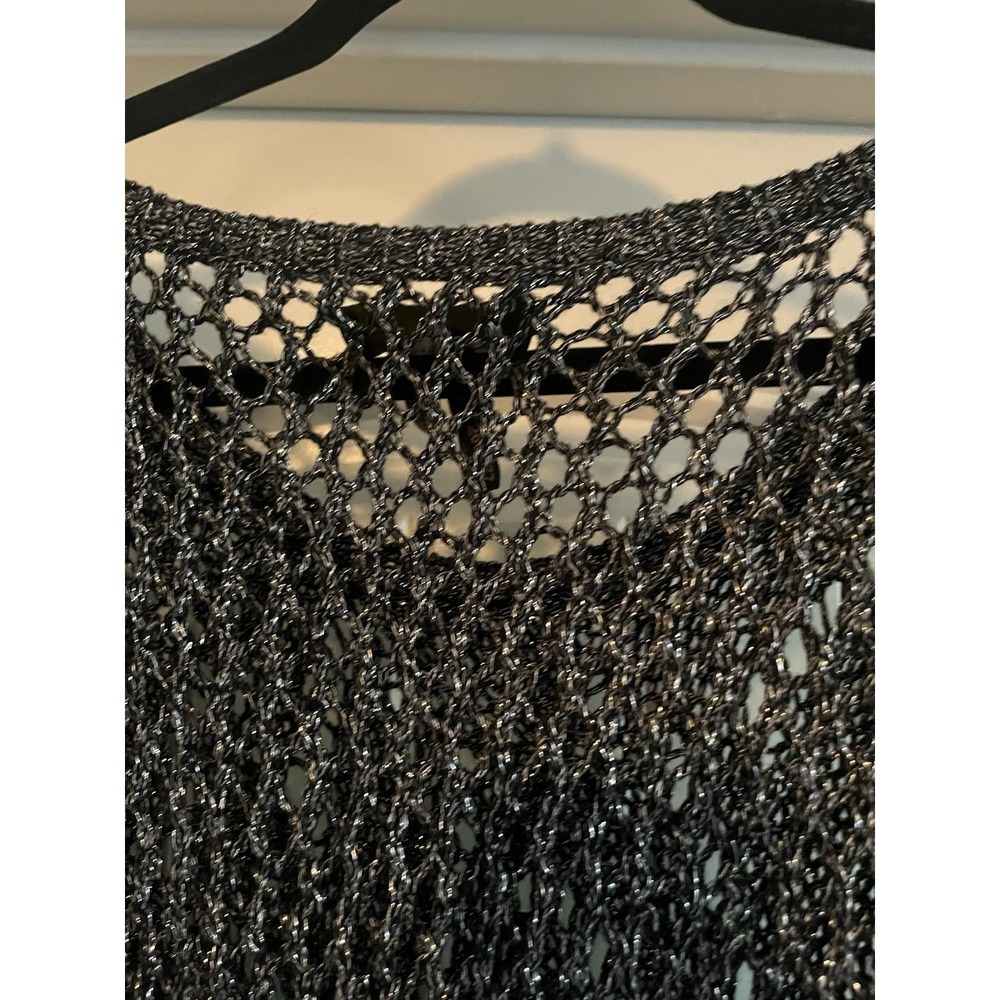 Jans Buffalo Delilah M Black Metallic Open Knit Mesh Sweater Sheer Long Sleeve - Picture 6 of 6